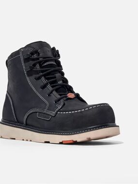 Men's Black Lace-Up Work Boot with Cream Sole